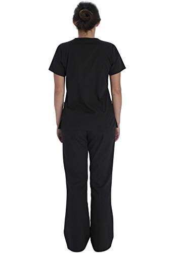 Vital Threads Womens Scrubs Set V-Neck Top & Drawstring Pant, VT512C, L, Black