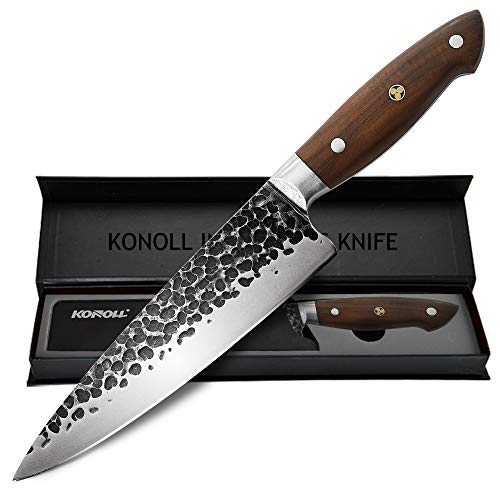 KONOLL Chef Knife Forged Handmade 8 Inch Professional Kitchen Knife, Meat Cleaver HC German Steel with Full Tang Wood Handle