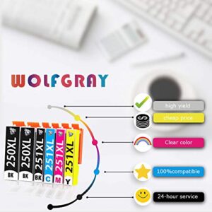 Wolfgray 12 Packs Compatible Ink Cartridge PGI-250XL CLI-251XL 250xl 251xl (4Large BK+2BK+2C+2M+2Y) Works for PIXMA MX922 MG5522 MG5620 MG6620 MG6600 MX920 iX6820 iP7220 Printer