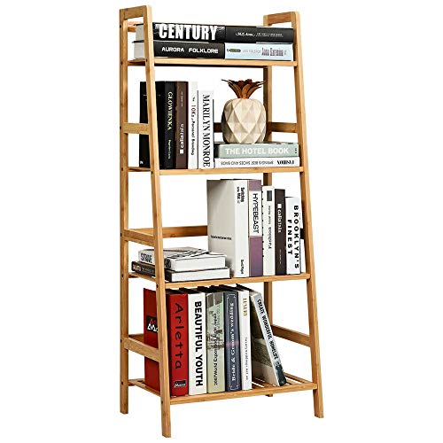 DORTALA 4-Tier Ladder Shelf, Rustic Bookcase w/Solid Bamboo Structure, Free Standing Storage Bookshelf for Living Room, Kitchen, Office, Multipurpose Plant Flower Stand, Natural