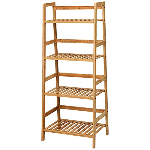 DORTALA 4-Tier Ladder Shelf, Rustic Bookcase w/Solid Bamboo Structure, Free Standing Storage Bookshelf for Living Room, Kitchen, Office, Multipurpose Plant Flower Stand, Natural