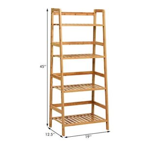 DORTALA 4-Tier Ladder Shelf, Rustic Bookcase w/Solid Bamboo Structure, Free Standing Storage Bookshelf for Living Room, Kitchen, Office, Multipurpose Plant Flower Stand, Natural