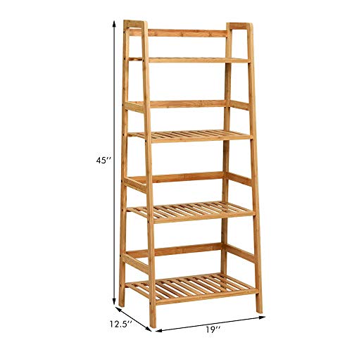 DORTALA 4-Tier Ladder Shelf, Rustic Bookcase w/Solid Bamboo Structure, Free Standing Storage Bookshelf for Living Room, Kitchen, Office, Multipurpose Plant Flower Stand, Natural