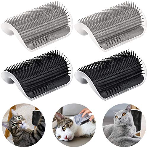 Cat Self Groomer Arch 4PCS Self Cleaning Slicker Brush Upgraded Cat Brushes Wall Corner for Shedding Grooming, Softer Massager Comb Interactive Toy for Short Long Haired Cats Fur Pets Dog Kitten Puppy