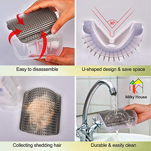 Cat Self Groomer Arch 4PCS Self Cleaning Slicker Brush Upgraded Cat Brushes Wall Corner for Shedding Grooming, Softer Massager Comb Interactive Toy for Short Long Haired Cats Fur Pets Dog Kitten Puppy