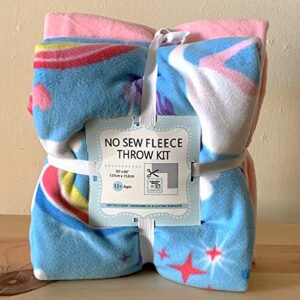 unicorn hearts & rainbows anti-pill premium no-sew throw fleece fabric kit (72x60)