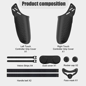 Vakdon Controller Grips Cover Compatible with Oculus Quest 2, 6in1 Quest 2 Accessories, with Silicone Face Cover, Lens Protector Cover and Knuckle Straps, Provide All-Round Protection (Black)