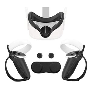 vakdon controller grips cover compatible with oculus quest 2, 6in1 quest 2 accessories, with silicone face cover, lens protector cover and knuckle straps, provide all-round protection (black)