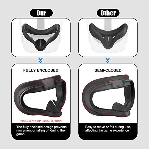 Vakdon Controller Grips Cover Compatible with Oculus Quest 2, 6in1 Quest 2 Accessories, with Silicone Face Cover, Lens Protector Cover and Knuckle Straps, Provide All-Round Protection (Black)