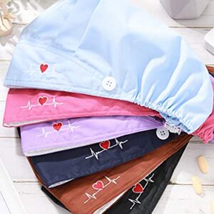 6 Pieces Bouffant Cap with Buttons Adjustable Elastic Head Wrap Covers with Sweatband for Women Men, One Size (Fresh Colors)