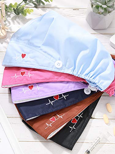 6 Pieces Bouffant Cap with Buttons Adjustable Elastic Head Wrap Covers with Sweatband for Women Men, One Size (Fresh Colors)