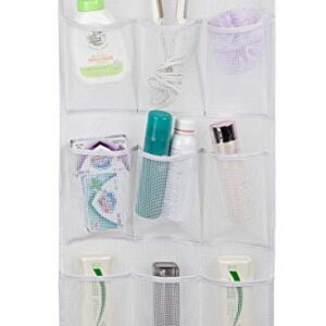 ALYER 9 Pockets Big Mesh Shower Caddy Hanging Bathroom Storage Organizer with 3 Rings (White)