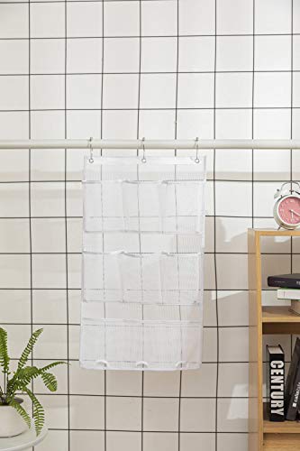 ALYER 9 Pockets Big Mesh Shower Caddy Hanging Bathroom Storage Organizer with 3 Rings (White)