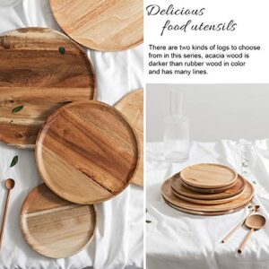 Tray, Wooden Serving Pan Trays Dishes Round Wood Platter Decor for Coffee Tea Cocktail Bread Breakfast Dinner Fruit Food Supplies for Home Resturant Cafe Party Prom