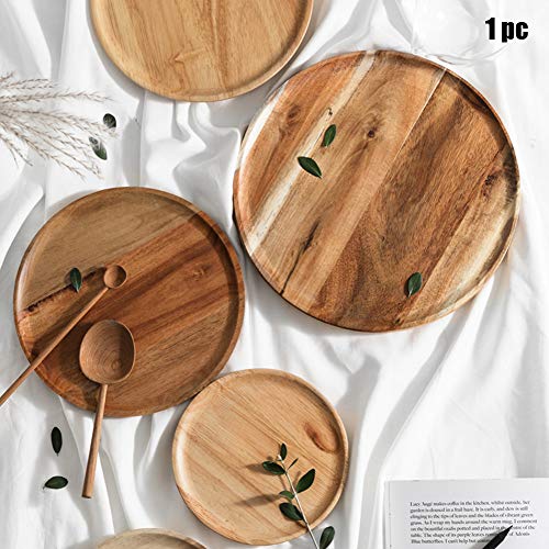 Tray, Wooden Serving Pan Trays Dishes Round Wood Platter Decor for Coffee Tea Cocktail Bread Breakfast Dinner Fruit Food Supplies for Home Resturant Cafe Party Prom