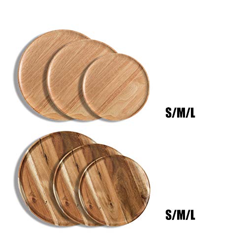 Tray, Wooden Serving Pan Trays Dishes Round Wood Platter Decor for Coffee Tea Cocktail Bread Breakfast Dinner Fruit Food Supplies for Home Resturant Cafe Party Prom