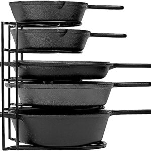 Heavy Duty Pan Organizer, 5 Tier Rack + Pan Scraper Tool - Holds up to 50 LB - Holds Cast Iron Skillets, Griddles and Shallow Pots - Durable Steel Construction - Kitchen Storage - No Assembly