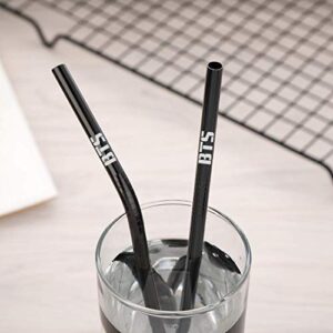 Kpop BTS Bangtan Boys Travel Camping Cutlery Set - Portable Lunch Utensils Set with Case and Straw, Straight Straw, Knife, Fork, Spoon, Chopsticks, Cleaning Brush 8 Piece (Black)