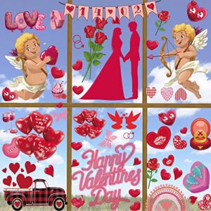 dmhirmg valentine's day window clings decorations, valentines window decal stickers for valentine's day decorations with removable window sticker decals for home,office,valentines party, wedding, anniversary decorations 9 sheet
