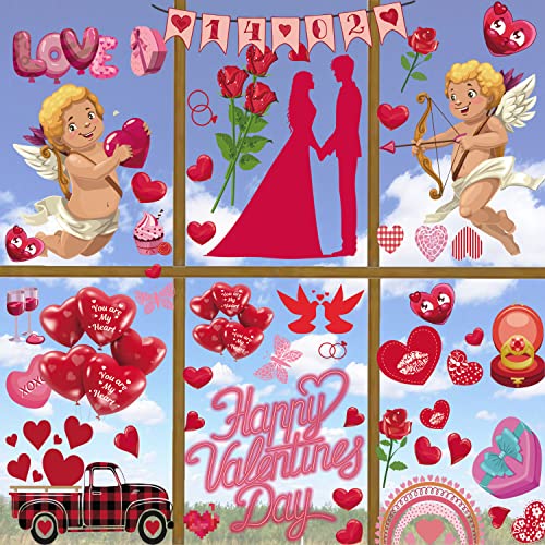 DmHirmg Valentine's Day Window Clings Decorations, Valentines Window Decal Stickers for Valentine's Day Decorations With Removable Window Sticker Decals for Home,Office,Valentines Party, Wedding, Anniversary Decorations 9 Sheet