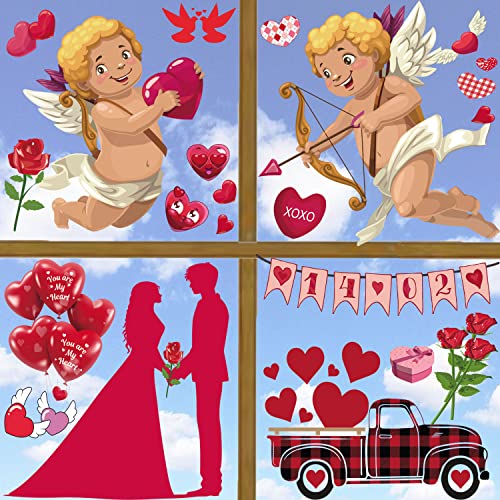 DmHirmg Valentine's Day Window Clings Decorations, Valentines Window Decal Stickers for Valentine's Day Decorations With Removable Window Sticker Decals for Home,Office,Valentines Party, Wedding, Anniversary Decorations 9 Sheet