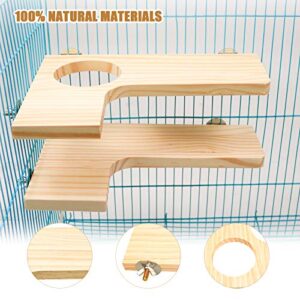 2 Pieces Hamster Wooden Platform Set, L-Shaped Pedal Wooden Platform & L-Shaped Round Hole Wooden Platform with 8 Piece Sepak Takraw Chew Toys, Gerbil Chinchilla Guinea Pigs Parrot Stand Perch (H01)