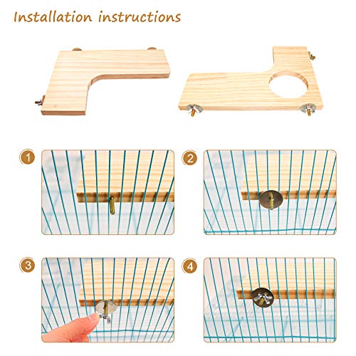 2 Pieces Hamster Wooden Platform Set, L-Shaped Pedal Wooden Platform & L-Shaped Round Hole Wooden Platform with 8 Piece Sepak Takraw Chew Toys, Gerbil Chinchilla Guinea Pigs Parrot Stand Perch (H01)