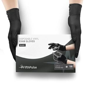 black vinyl disposable gloves medium 100 pack - latex free, powder free medical exam gloves - surgical, home, cleaning, and food gloves - 3 mil thickness