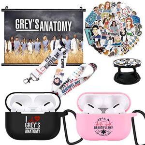 greys anatomy merchandise, airpod case cover + poster + stickers + phone holder + lanyard for airpods pro/3