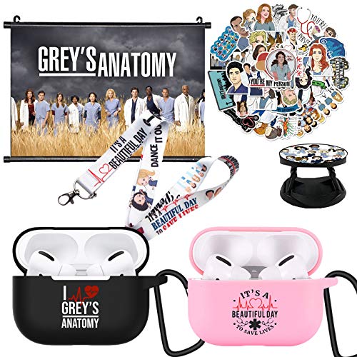 Greys Anatomy Merchandise, Airpod Case Cover + Poster + Stickers + Phone Holder + Lanyard for AirPods Pro/3