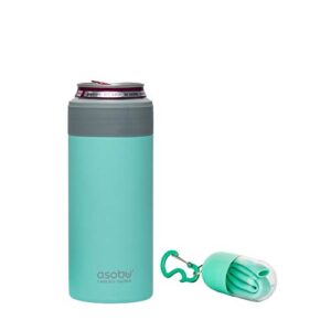 Asobu Skinny Can Cooler Insulated Stainless Steel Sleeve for a Slim 12 Ounce Can with a Reusable Flexible Straw (Mint Green)