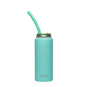 asobu skinny can cooler insulated stainless steel sleeve for a slim 12 ounce can with a reusable flexible straw (mint green)