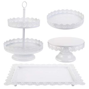 topzea set of 4 cake stands, white metal cupcake holder tray dessert buffet treat table stands platter set tiered serving tower cake pop fruit display plates for wedding, party, birthday, anniversary