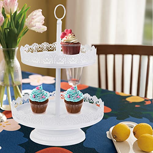 TOPZEA Set of 4 Cake Stands, White Metal Cupcake Holder Tray Dessert Buffet Treat Table Stands Platter Set Tiered Serving Tower Cake Pop Fruit Display Plates for Wedding, Party, Birthday, Anniversary