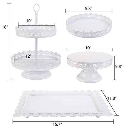 TOPZEA Set of 4 Cake Stands, White Metal Cupcake Holder Tray Dessert Buffet Treat Table Stands Platter Set Tiered Serving Tower Cake Pop Fruit Display Plates for Wedding, Party, Birthday, Anniversary