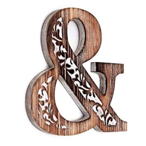 wartter decorative wooden ampersand wall décor, freestanding monogram "&"wood sign rustic brown