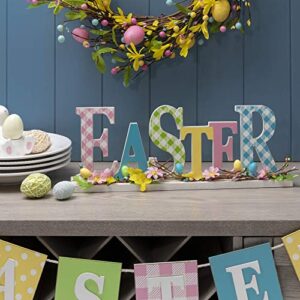 glitzhome easter wood word sign for home decor decorative wooden cutout word decor freestanding easter tabletop decor 16”x 5.8”easter block letters sign