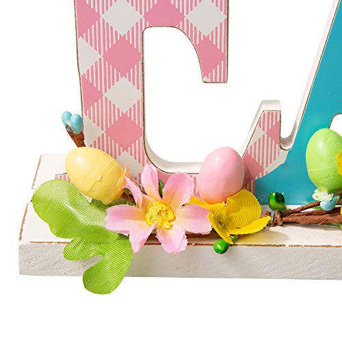 Glitzhome Easter Wood Word Sign for Home Decor Decorative Wooden Cutout Word Decor Freestanding Easter Tabletop Decor 16”X 5.8”Easter Block Letters Sign