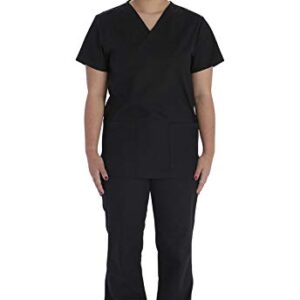 Vital Threads Men and Women Scrubs Set V-Neck Top & Drawstring Pant, VT501C, M, Black