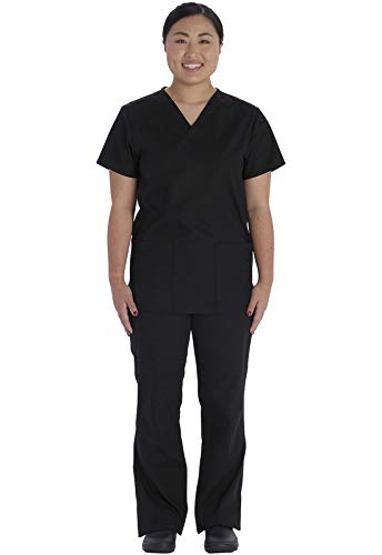 Vital Threads Men and Women Scrubs Set V-Neck Top & Drawstring Pant, VT501C, M, Black