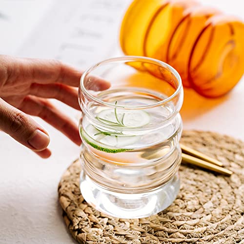 Jlong Creative Glass Cup Vintage Drinking Glasses Entertainment Dinnerware Glassware Beverage Cups for Water, Fruit Juice, Wine Beer Kitchen Bar Decor