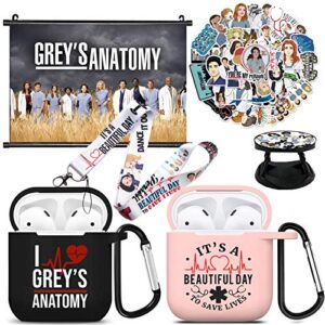 greys anat0my merchandise, airpod case cover + poster + stickers + phone holder + lanyard for airpods 1/2