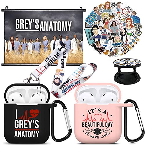 Greys ANAT0MY Merchandise, Airpod Case Cover + Poster + Stickers + Phone Holder + Lanyard for AirPods 1/2