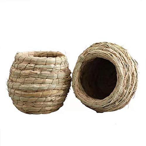 LIANG Straw Bird Nest, Grass Handwoven Bird House for Parakeet Cockatiel Canary Lovebird and Small Parrot, Hand-Woven Grass Hatching Bird Hut for Cold Weather, Natural Breeding Place for Birds