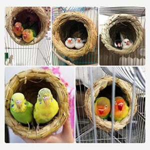 LIANG Straw Bird Nest, Grass Handwoven Bird House for Parakeet Cockatiel Canary Lovebird and Small Parrot, Hand-Woven Grass Hatching Bird Hut for Cold Weather, Natural Breeding Place for Birds