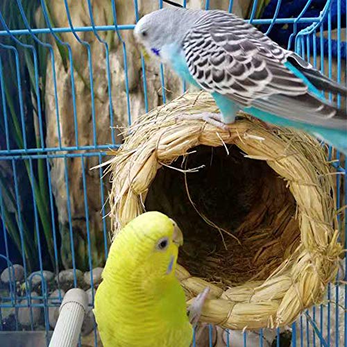 LIANG Straw Bird Nest, Grass Handwoven Bird House for Parakeet Cockatiel Canary Lovebird and Small Parrot, Hand-Woven Grass Hatching Bird Hut for Cold Weather, Natural Breeding Place for Birds