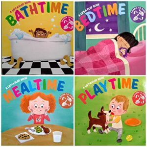 interactive lift-a-flap sign language book set for kids: bathtime, bedtime, mealtime & playtime; learn to sign board book (set of 4 books)