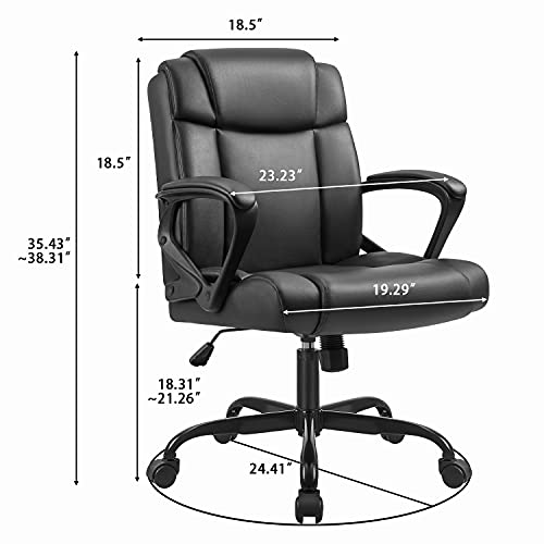 Furmax Mid Back Office Chair Computer Chair PU Leather Executive Desk Chair Swivel Chair with Padded Arms Back Support Weight Bearing