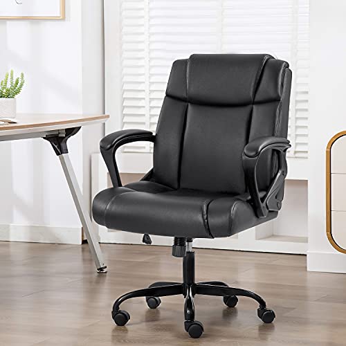 Furmax Mid Back Office Chair Computer Chair PU Leather Executive Desk Chair Swivel Chair with Padded Arms Back Support Weight Bearing