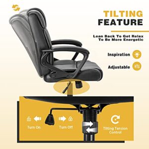 Furmax Mid Back Office Chair Computer Chair PU Leather Executive Desk Chair Swivel Chair with Padded Arms Back Support Weight Bearing